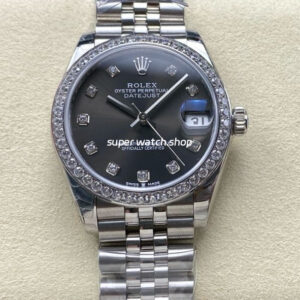 8+ Factory Rolex Counterweight Datejust 278384RBR-0010 31mm Diamond White Gold Bezel Full 904L Diamond Grey Dial Jubilee