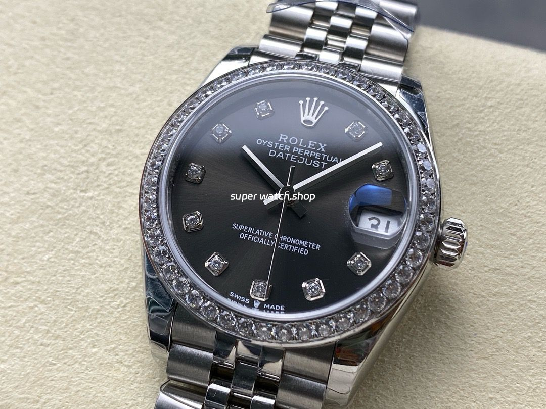 8+ Factory Rolex Counterweight Datejust 278384RBR-0010 31mm Diamond White Gold Bezel Full 904L Diamond Grey Dial Jubilee - Image 3