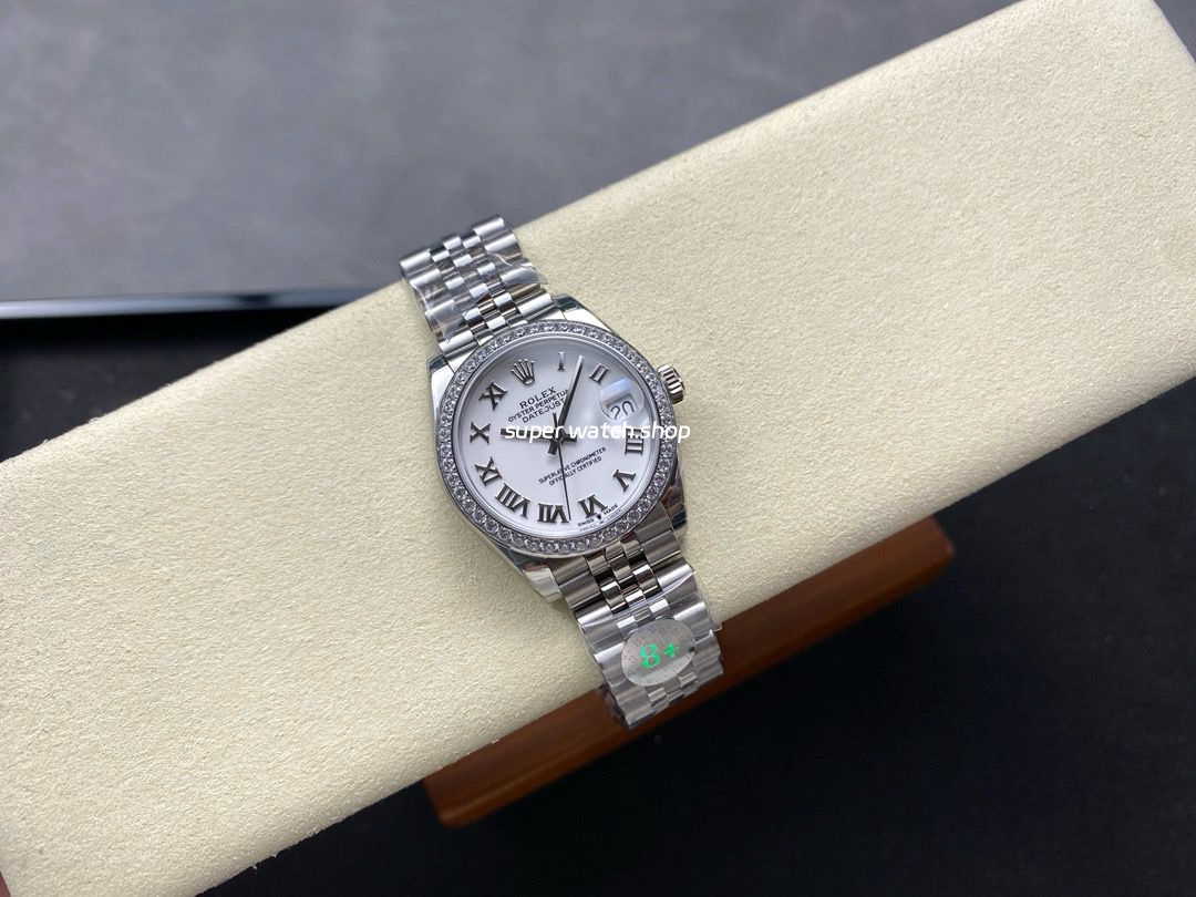 8+ Factory Rolex Counterweight Datejust 278384RBR-0014 31mm Diamond White Gold Bezel Full 904L Roman Numerals White Dial Jubilee - Image 4