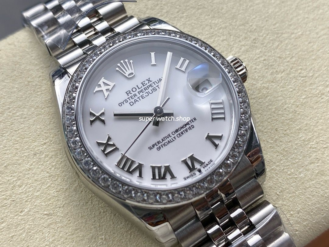 8+ Factory Rolex Counterweight Datejust 278384RBR-0014 31mm Diamond White Gold Bezel Full 904L Roman Numerals White Dial Jubilee - Image 2