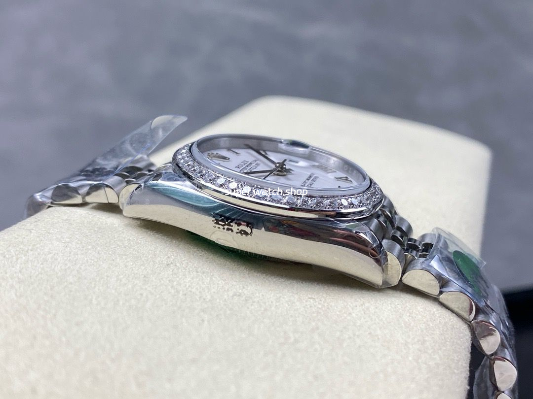 8+ Factory Rolex Counterweight Datejust 278384RBR-0014 31mm Diamond White Gold Bezel Full 904L Roman Numerals White Dial Jubilee - Image 6