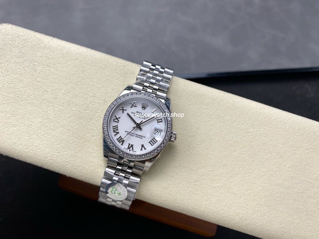8+ Factory Rolex Counterweight Datejust 278384RBR-0014 31mm Diamond White Gold Bezel Full 904L Roman Numerals White Dial Jubilee - Image 5