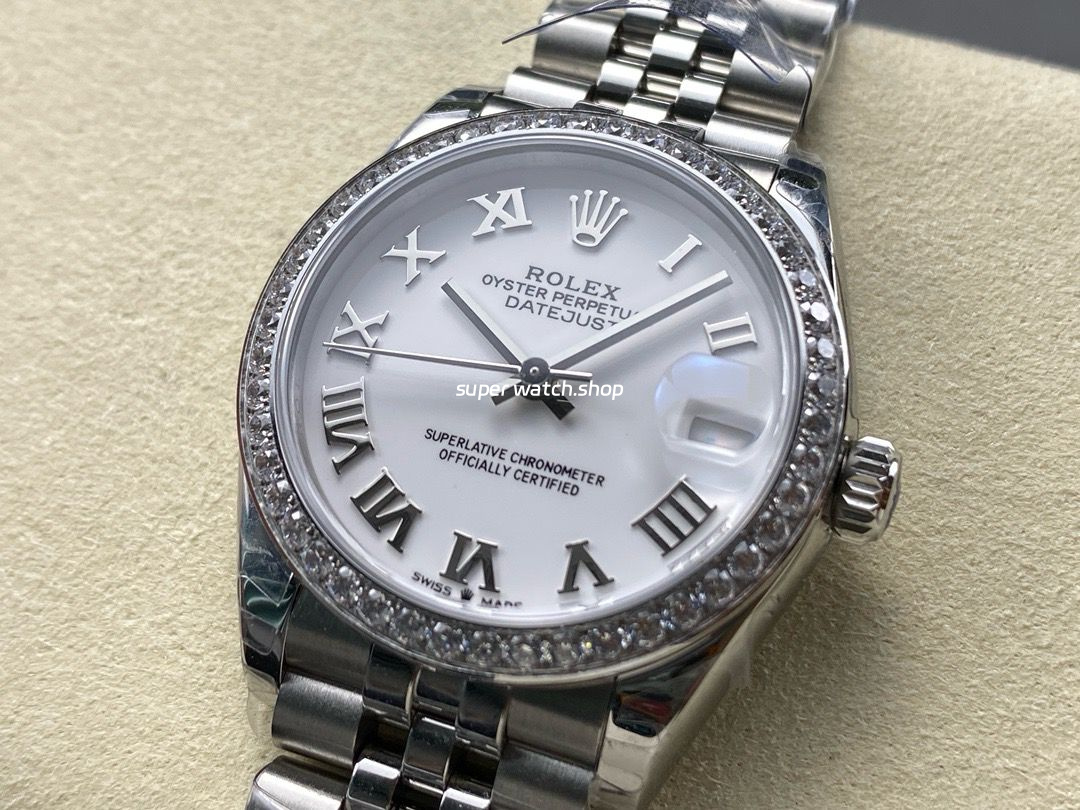 8+ Factory Rolex Counterweight Datejust 278384RBR-0014 31mm Diamond White Gold Bezel Full 904L Roman Numerals White Dial Jubilee - Image 3