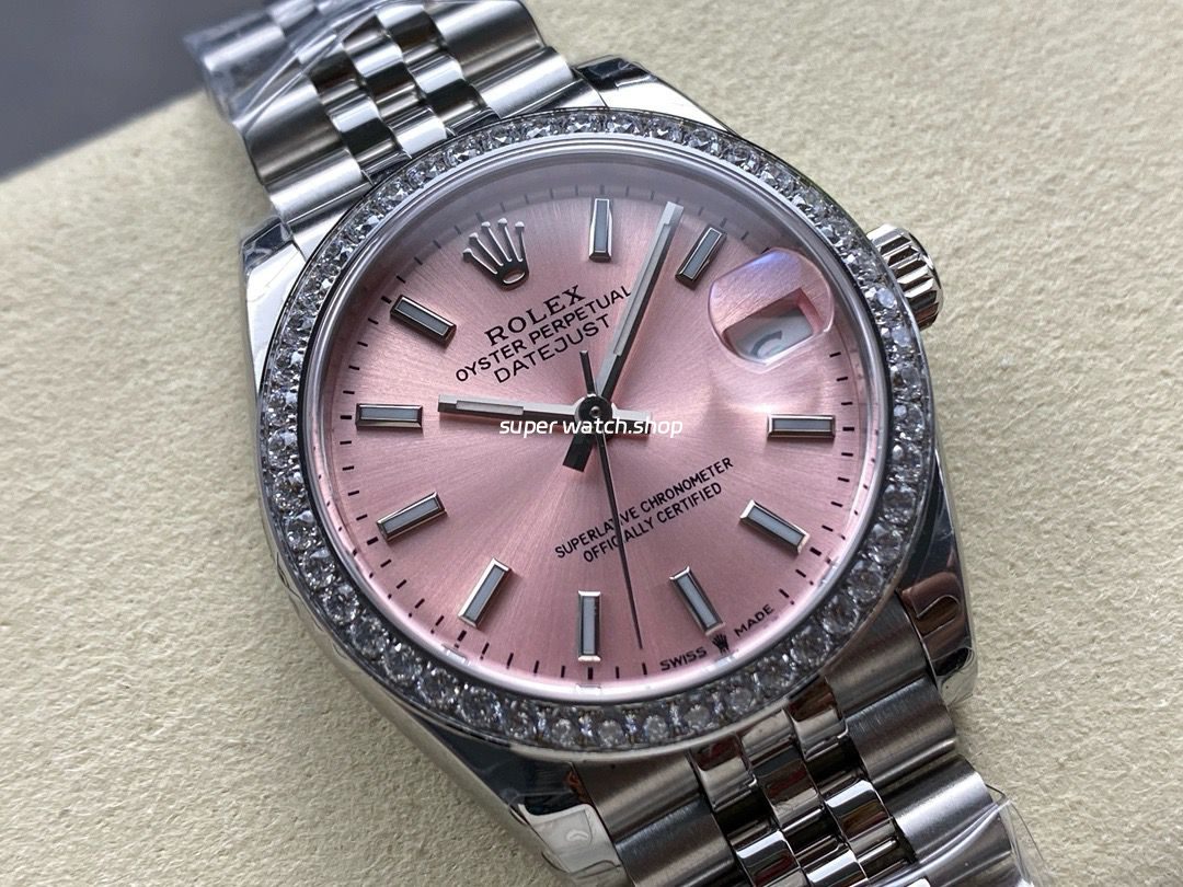 8+ Factory Rolex Counterweight Datejust 278384RBR-0018 31mm Diamond White Gold Bezel Full 904L Pink Dial Jubilee - Image 2
