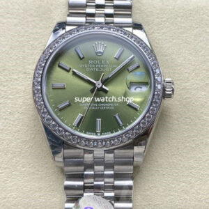 8+ Factory Rolex Counterweight Datejust 278384RBR-0022 31mm Diamond White Gold Bezel Full 904L Green Dial Jubilee