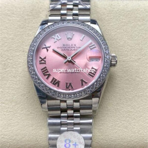 8+ Factory Rolex Counterweight Datejust 278384RBR-0024 31mm Diamond White Gold Bezel Full 904L Roman Numerals Pink Dial Jubilee
