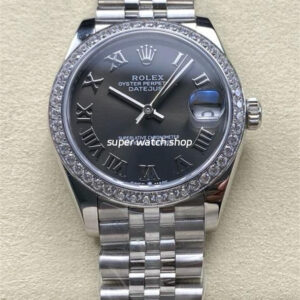 8+ Factory Rolex Counterweight Datejust 278384RBR-0026 31mm Diamond White Gold Bezel Full 904L Roman Numerals Grey Dial Jubilee