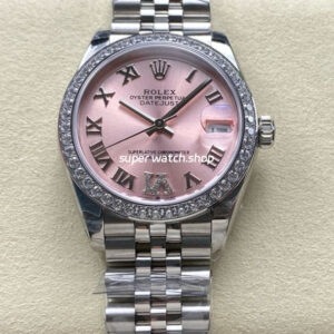 8+ Factory Rolex Counterweight Datejust 278384RBR-0028 31mm Diamond White Gold Bezel Full 904L Roman Numerals Diamond Pink Dial Jubilee