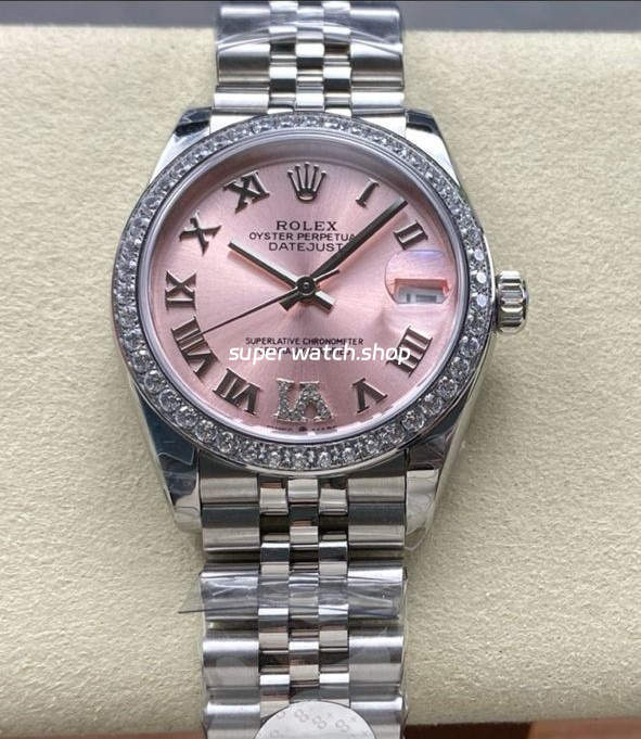 8+ Factory Rolex Counterweight Datejust 278384RBR-0028 31mm Diamond White Gold Bezel Full 904L Roman Numerals Diamond Pink Dial Jubilee