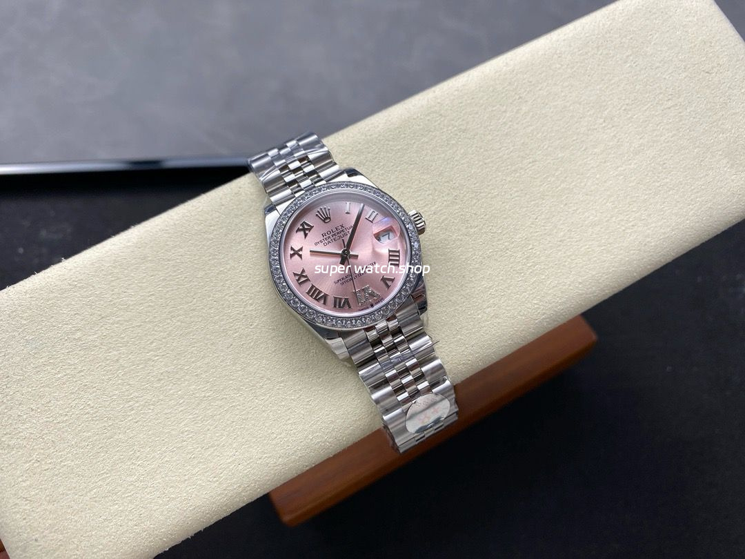 8+ Factory Rolex Counterweight Datejust 278384RBR-0028 31mm Diamond White Gold Bezel Full 904L Roman Numerals Diamond Pink Dial Jubilee - Image 4