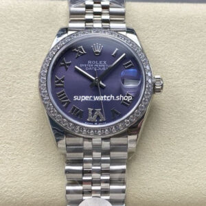 8+ Factory Rolex Counterweight Datejust 278384RBR-0030 31mm Diamond White Gold Bezel Full 904L Roman Numerals Diamond Purple Dial Jubilee
