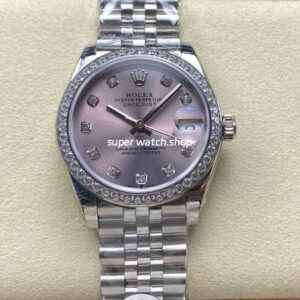 8+ Factory Rolex Counterweight Datejust 278384RBR-0036 31mm Diamond White Gold Bezel Full 904L Diamond Pink Dial Jubilee