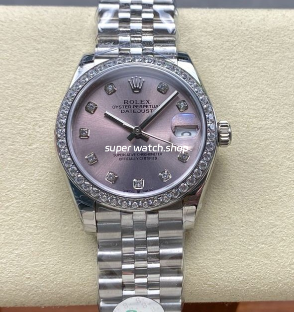 8+ Factory Rolex Counterweight Datejust 278384RBR-0036 31mm Diamond White Gold Bezel Full 904L Diamond Pink Dial Jubilee