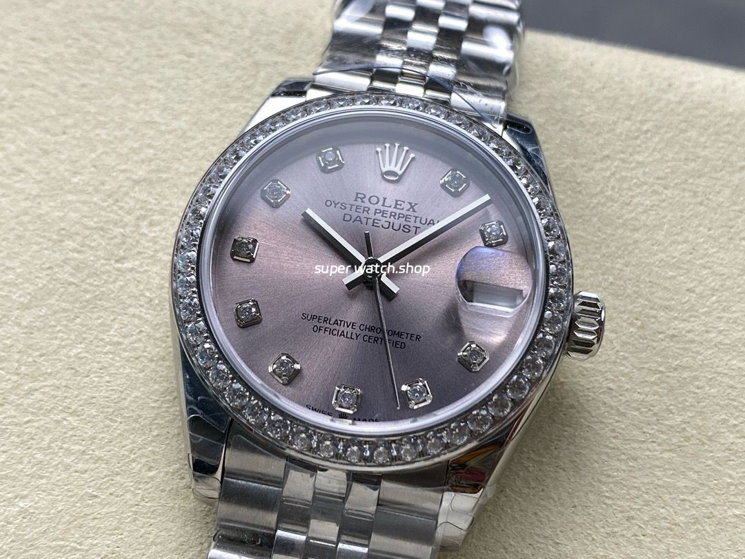 8+ Factory Rolex Counterweight Datejust 278384RBR-0036 31mm Diamond White Gold Bezel Full 904L Diamond Pink Dial Jubilee - Image 3
