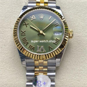 8+ Factory Rolex Datejust 278273-0016 31mm Half Yellow Gold Roman Numerals Diamond Green Dial Jubilee