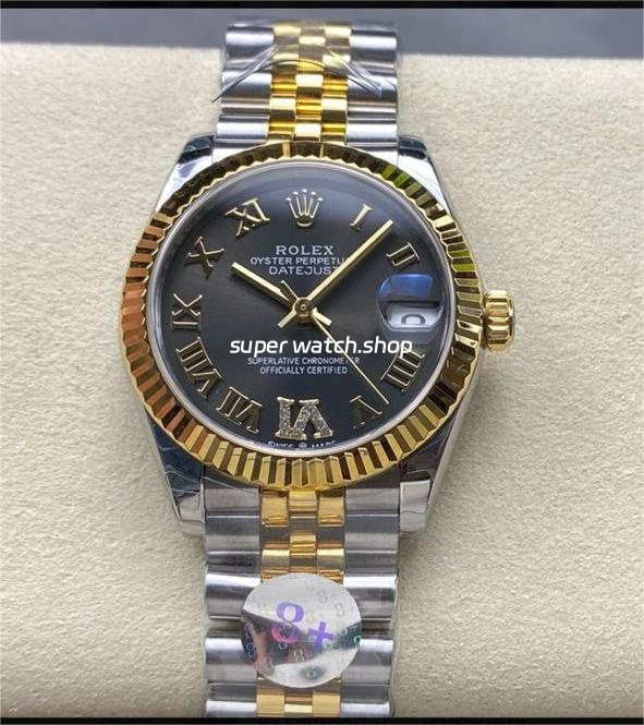 8+ Factory Rolex Datejust 278273-0018 31mm Half Yellow Gold Roman Numerals Diamond Dark Grey Dial Jubilee