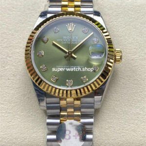 8+ Factory Rolex Datejust 278273-0030 31mm Half Yellow Gold Diamond Green Dial Jubilee