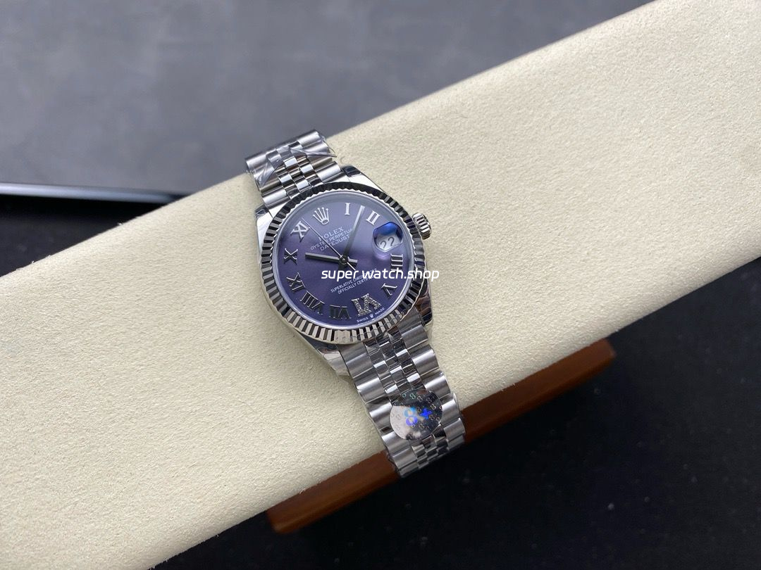 8+ Factory Rolex Datejust 278274-0026 31mm Full Steel Roman Numerals Diamond Purple Dial Jubilee - Image 4