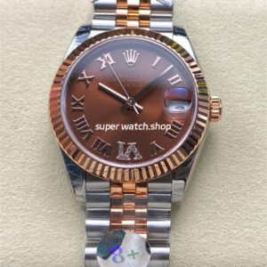 8+ Factory Rolex counterweight Datejust 278271-0004 31mm Diamond Rose Gold Bezel Half Rose Gold Diamond Roman Numerals Brown Dial Jubilee