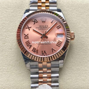 8+ Factory Rolex counterweight Datejust 278271-0006 31mm Half Rose Gold Roman Numerals Pink Red Dial Jubilee