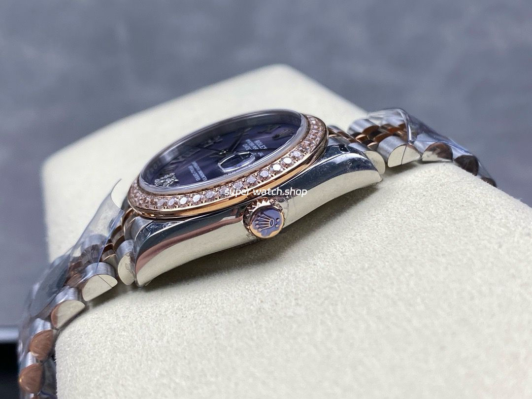 8+ Factory Rolex counterweight Datejust 278381RBR-0020 31mm Diamond Rose Gold Bezel Half Rose Gold Diamond Roman Numerals Purple Dial Jubilee - Image 6