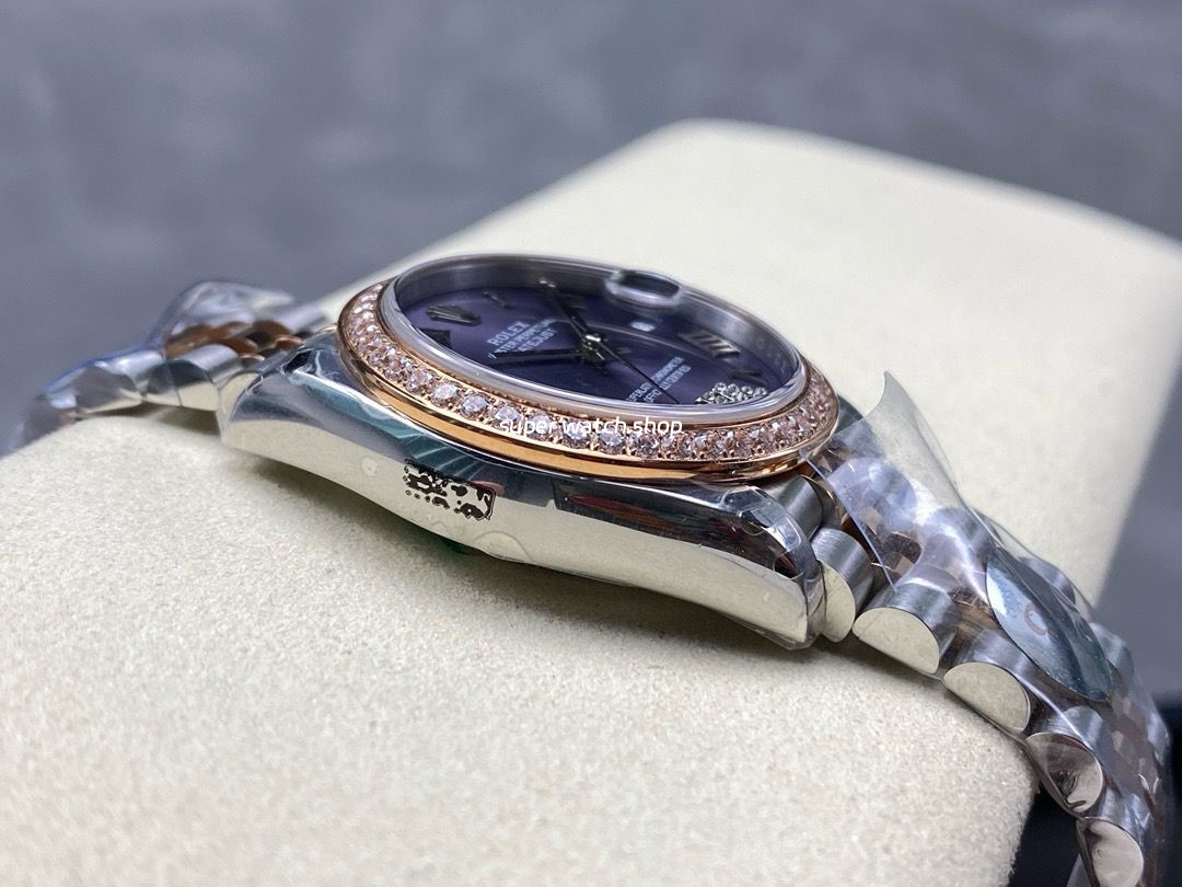 8+ Factory Rolex counterweight Datejust 278381RBR-0020 31mm Diamond Rose Gold Bezel Half Rose Gold Diamond Roman Numerals Purple Dial Jubilee - Image 5