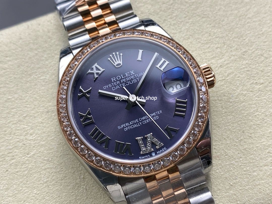 8+ Factory Rolex counterweight Datejust 278381RBR-0020 31mm Diamond Rose Gold Bezel Half Rose Gold Diamond Roman Numerals Purple Dial Jubilee - Image 2