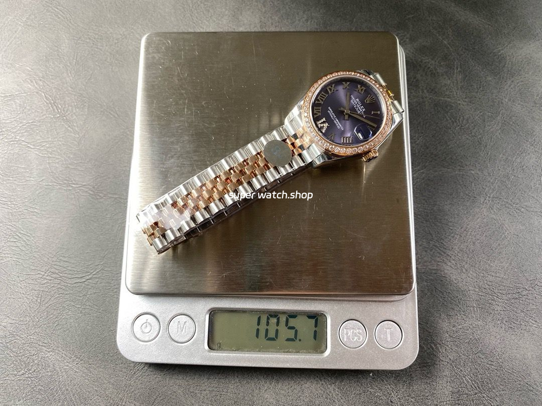 8+ Factory Rolex counterweight Datejust 278381RBR-0020 31mm Diamond Rose Gold Bezel Half Rose Gold Diamond Roman Numerals Purple Dial Jubilee - Image 9