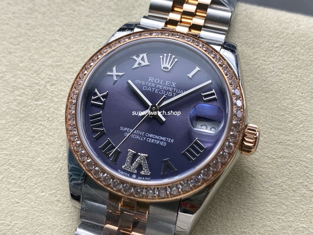 8+ Factory Rolex counterweight Datejust 278381RBR-0020 31mm Diamond Rose Gold Bezel Half Rose Gold Diamond Roman Numerals Purple Dial Jubilee - Image 3