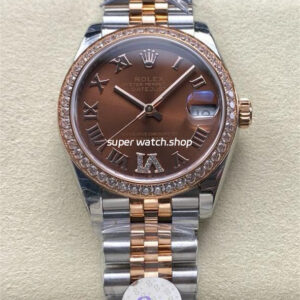 8+ Factory Rolex counterweight Datejust 278381RBR-0006 31mm Diamond Rose Gold Bezel Half Rose Gold Diamond Roman Numerals Brown Dial Jubilee