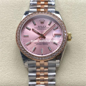 8+ Factory Rolex counterweight Datejust 278381RBR-0010 31mm Diamond Rose Gold Bezel Half Rose Gold Pink Dial Jubilee