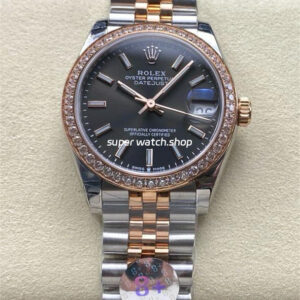 8+ Factory Rolex counterweight Datejust 278381RBR-0018 31mm Diamond Rose Gold Bezel Half Rose Gold Grey Dial Jubilee