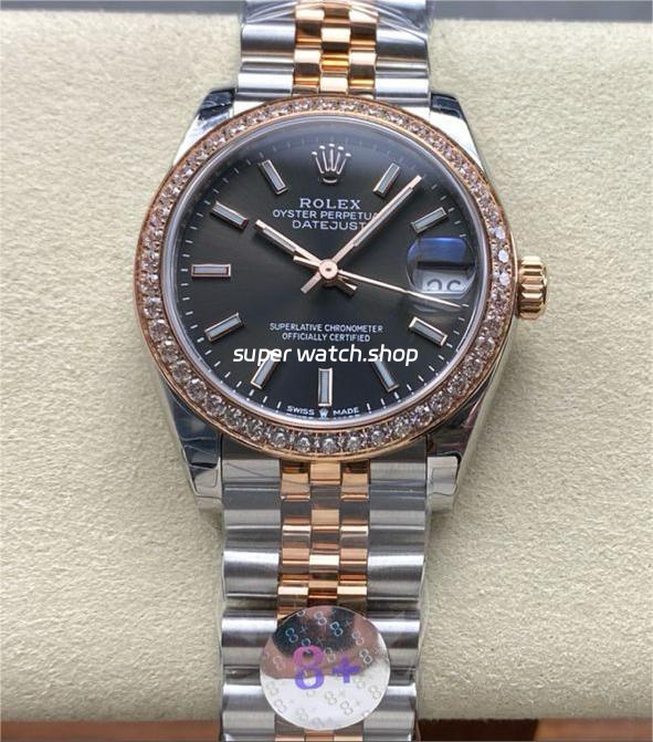 8+ Factory Rolex counterweight Datejust 278381RBR-0018 31mm Diamond Rose Gold Bezel Half Rose Gold Grey Dial Jubilee
