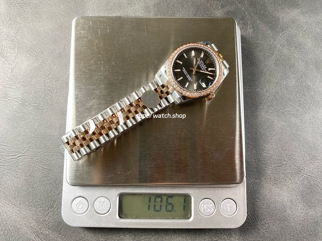 8+ Factory Rolex counterweight Datejust 278381RBR-0018 31mm Diamond Rose Gold Bezel Half Rose Gold Grey Dial Jubilee - Image 9