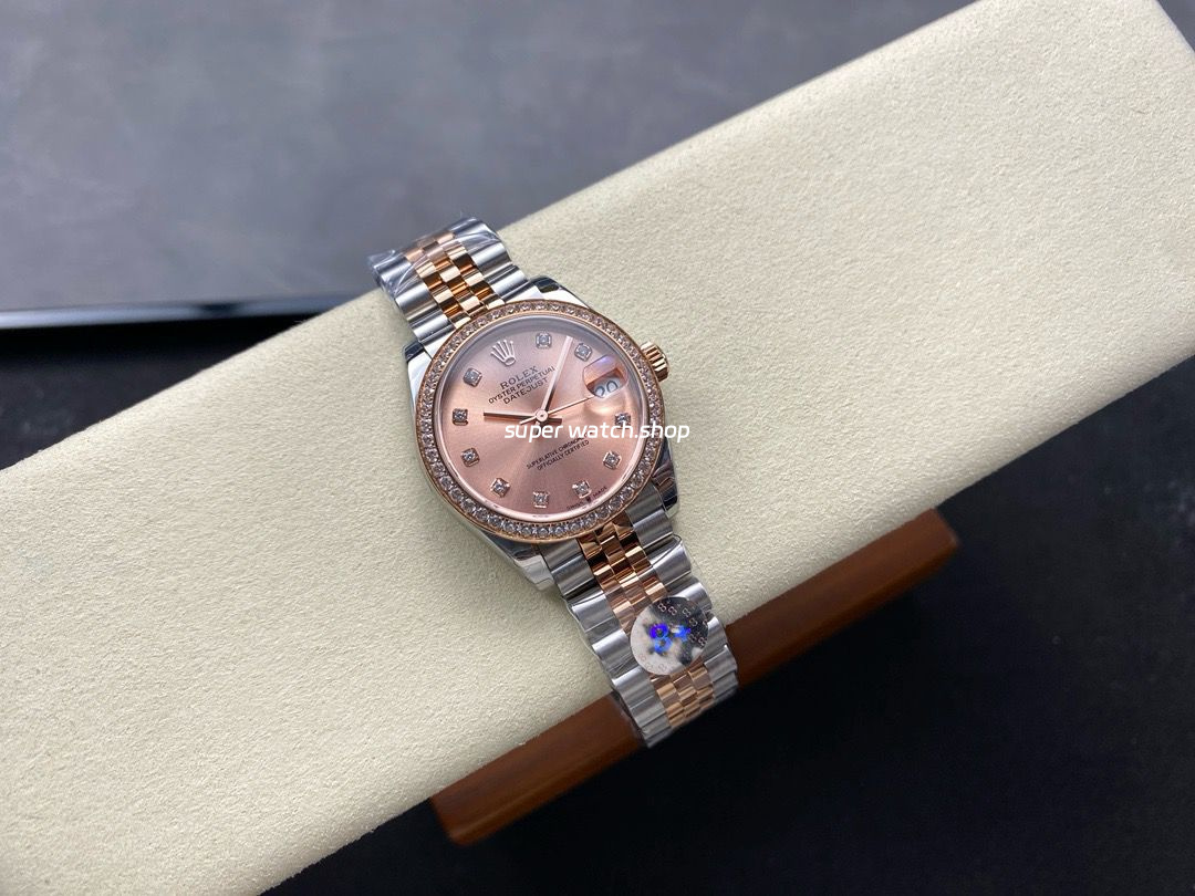 8+ Factory Rolex counterweight Datejust 278381RBR-0024 31mm Diamond Rose Gold Bezel Half Rose Gold Diamond Pink Dial Jubilee - Image 4