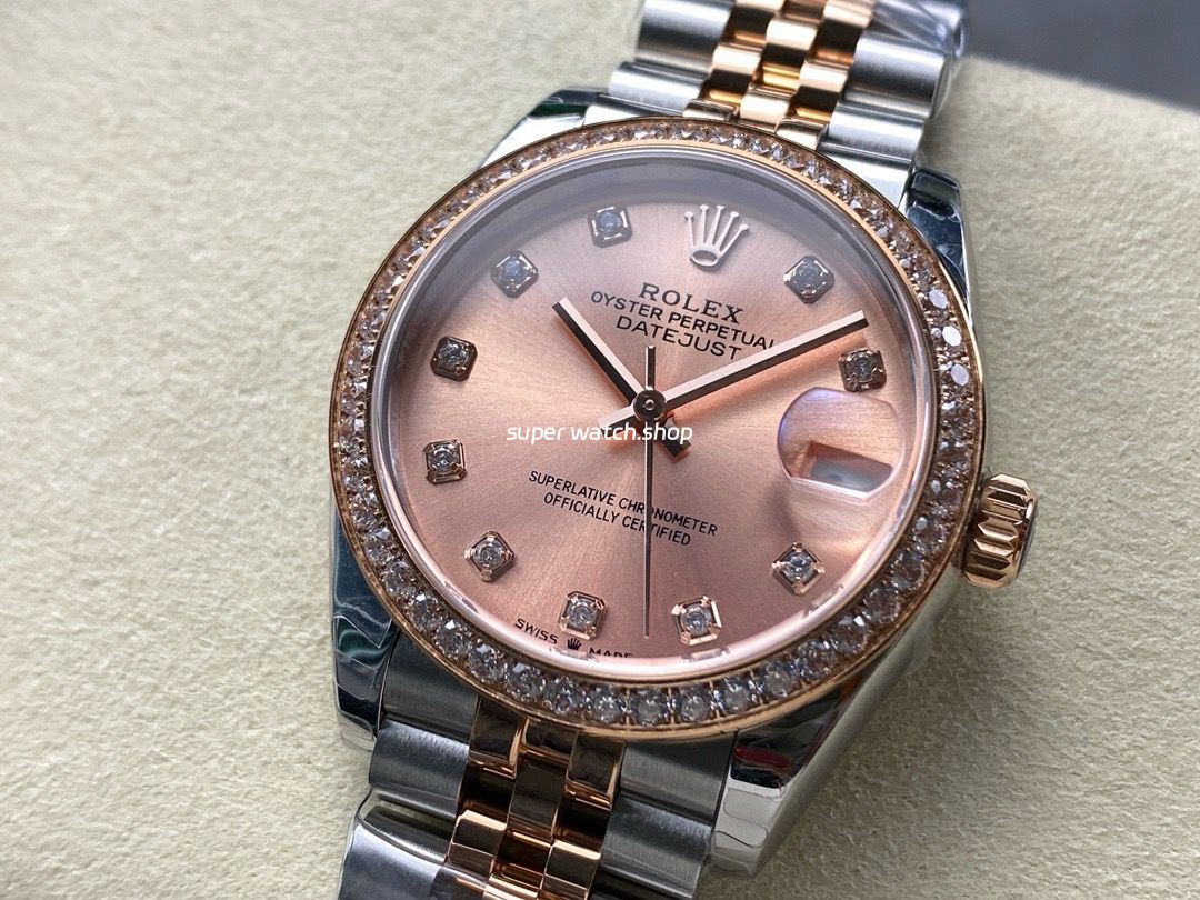 8+ Factory Rolex counterweight Datejust 278381RBR-0024 31mm Diamond Rose Gold Bezel Half Rose Gold Diamond Pink Dial Jubilee - Image 3