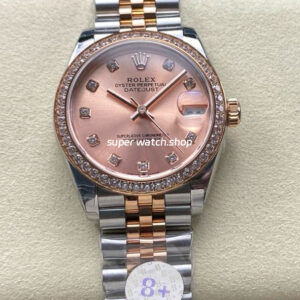 8+ Factory Rolex counterweight Datejust 278381RBR-0024 31mm Diamond Rose Gold Bezel Half Rose Gold Diamond Pink Dial Jubilee