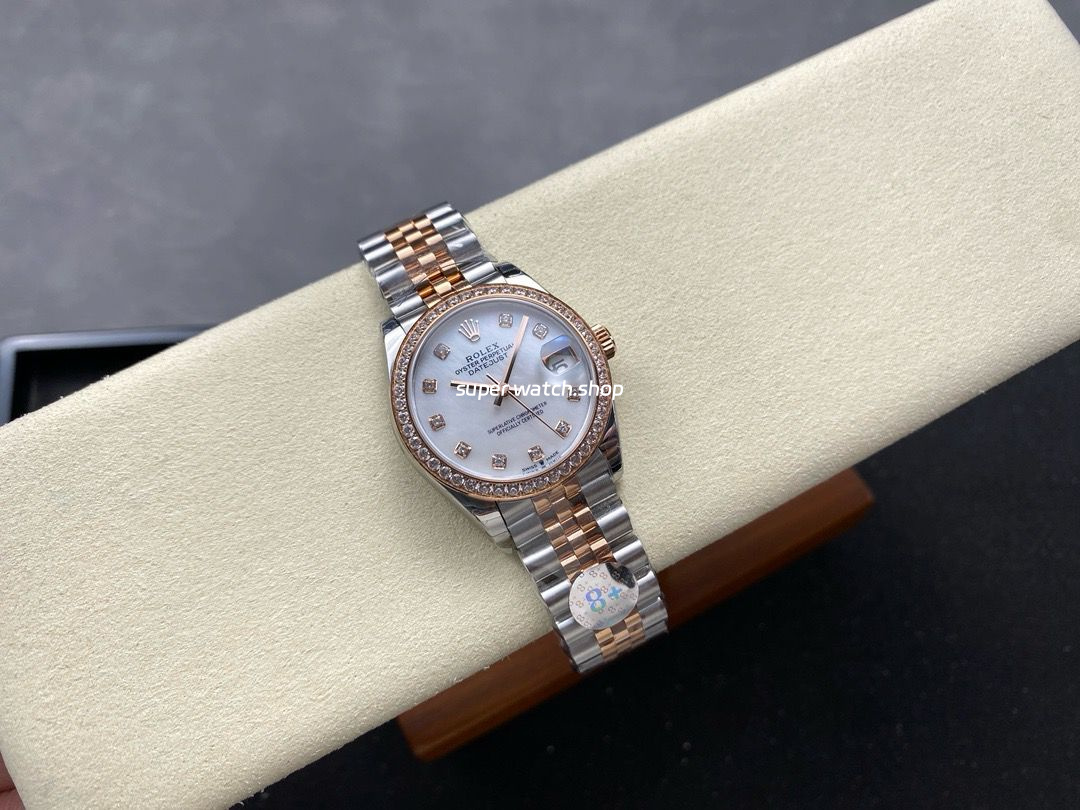 8+ Factory Rolex counterweight Datejust 278381RBR-0026 31mm Diamond Rose Gold Bezel Half Rose Gold Diamond Mother Of Pearl Dial Jubilee - Image 4