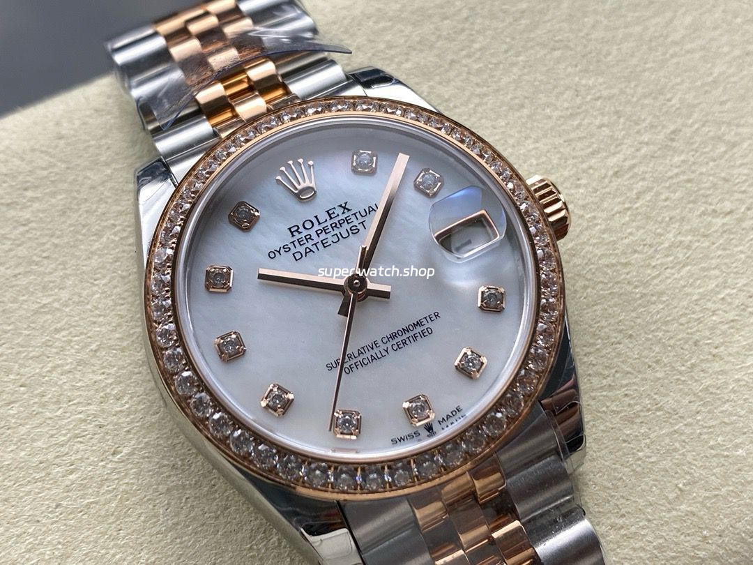 8+ Factory Rolex counterweight Datejust 278381RBR-0026 31mm Diamond Rose Gold Bezel Half Rose Gold Diamond Mother Of Pearl Dial Jubilee - Image 2