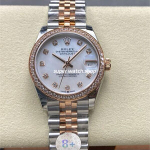 8+ Factory Rolex counterweight Datejust 278381RBR-0026 31mm Diamond Rose Gold Bezel Half Rose Gold Diamond Mother Of Pearl Dial Jubilee