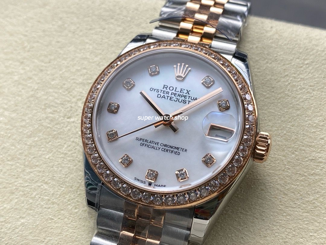 8+ Factory Rolex counterweight Datejust 278381RBR-0026 31mm Diamond Rose Gold Bezel Half Rose Gold Diamond Mother Of Pearl Dial Jubilee - Image 3