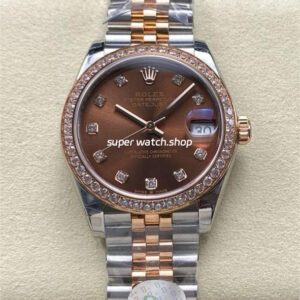8+ Factory Rolex counterweight Datejust 278381RBR-0028 31mm Diamond Rose Gold Bezel Half Rose Gold Diamond Brown Dial Jubilee