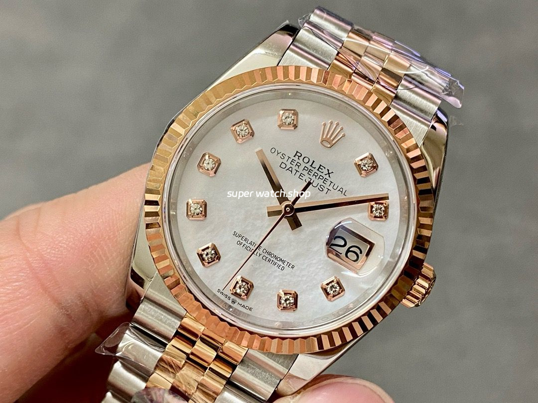 A+ Factory Rolex Datejust 126231-0021 36mm Half Rose Gold Diaond Mop Mother Of Pearl Dial Jubilee - Image 3