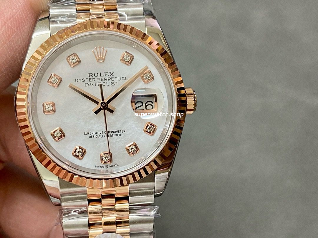 A+ Factory Rolex Datejust 126231-0021 36mm Half Rose Gold Diaond Mop Mother Of Pearl Dial Jubilee