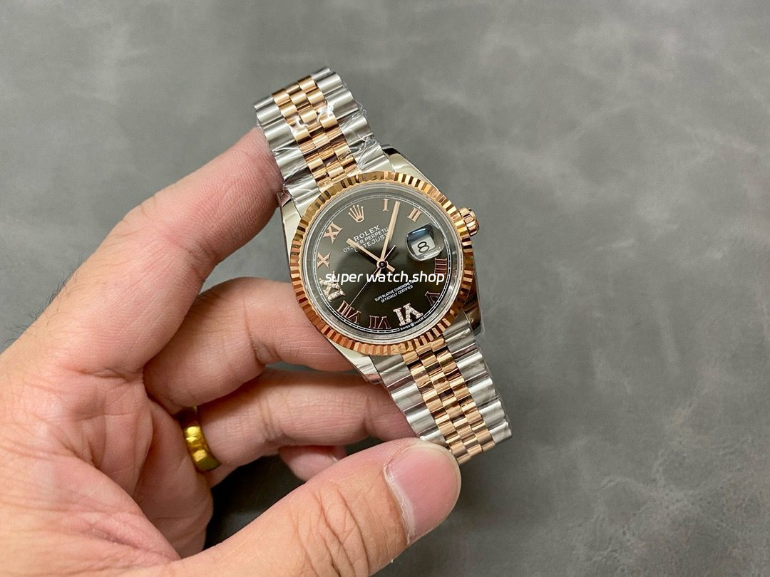 A+ Factory Rolex Datejust 126231-0023 36mm Half Rose Gold Roman Numerals Diamond Grey Dial Jubilee - Image 4