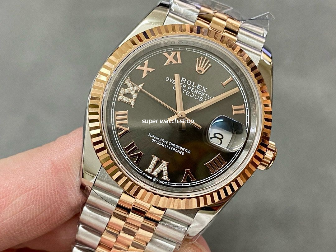 A+ Factory Rolex Datejust 126231-0023 36mm Half Rose Gold Roman Numerals Diamond Grey Dial Jubilee - Image 3