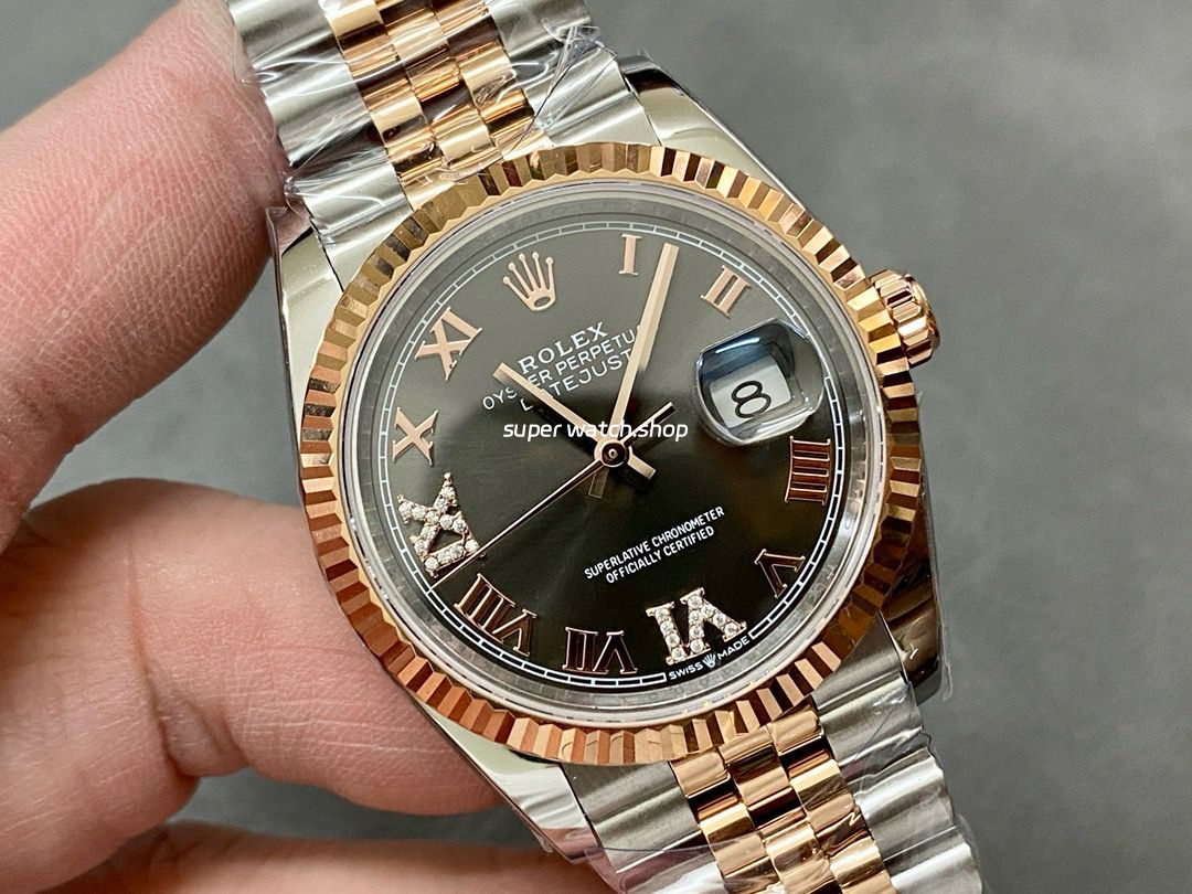 A+ Factory Rolex Datejust 126231-0023 36mm Half Rose Gold Roman Numerals Diamond Grey Dial Jubilee - Image 2