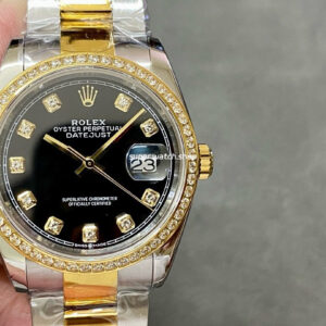 A+ Factory Rolex Datejust 126283RBR-0008 36mm Diamond Bezel Half Yellow Gold Diaond Mop Black Dial