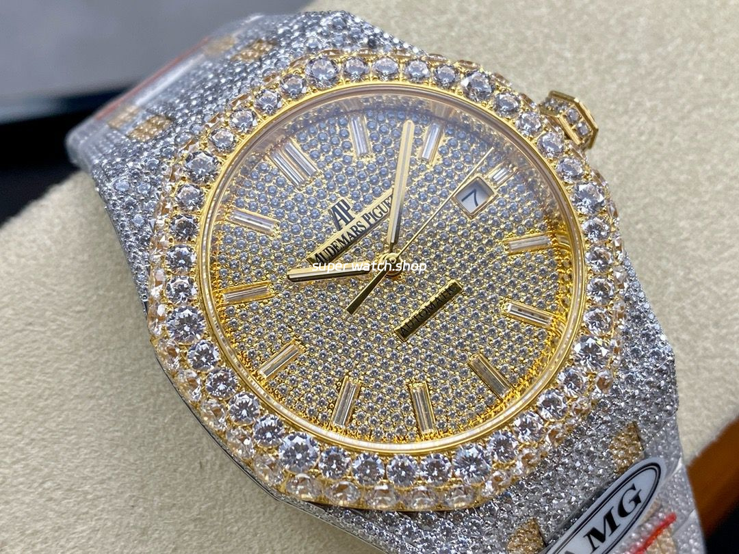 AMG Factory Audemars Piguet Royal Oak Selfwinding 15400 41mm Full Diamond Gold Diamond Dial - Image 2