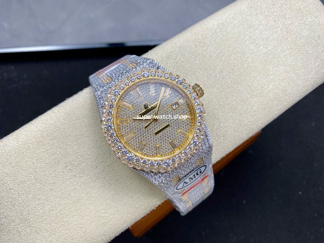 AMG Factory Audemars Piguet Royal Oak Selfwinding 15400 41mm Full Diamond Gold Diamond Dial - Image 4